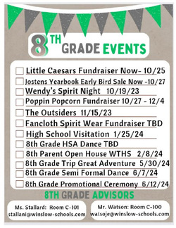 Check out our 8th Grade Information page on the right to stay up to date with 8th grade events!!!